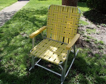 Vintage Aluminum Frame Folding Lawn Chair Rocker