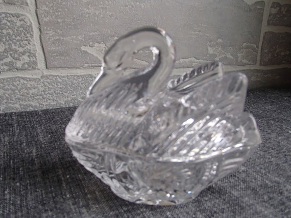Vintage Clear Glass Swan Trinket Jewelry Dish Box - image 2