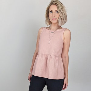 sleeveless linen smock top customisable peplum top cotton tencel double gauze