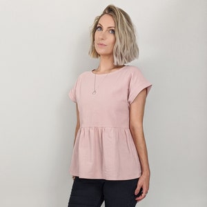 cotton smock top rolled cuff short sleeve womens customisable tencel linen double gauze image 1