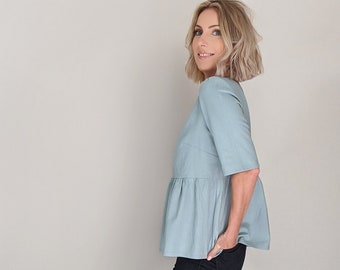 cotton smock top elbow length sleeves customisable choose fabric and colour tencel linen double gauze