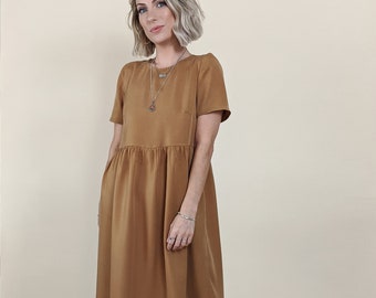 midi smock dress choice of colours and fabrics tencel cotton linen double gauze mini midi knee