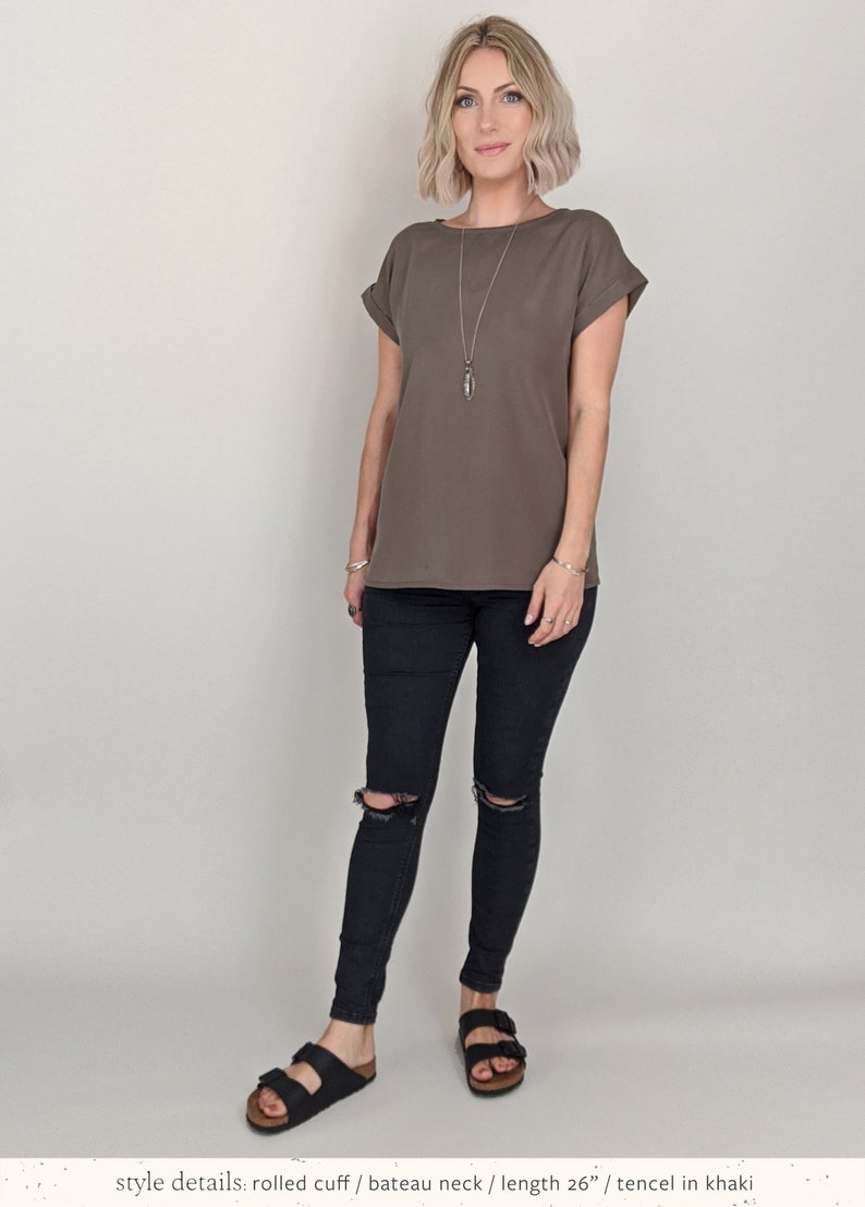 loose muslin womens top double gauze cap sleeve tshirt customisable linen tencel cotton image 3