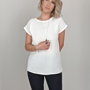 loose muslin womens top double gauze cap sleeve tshirt customisable linen tencel cotton image 2