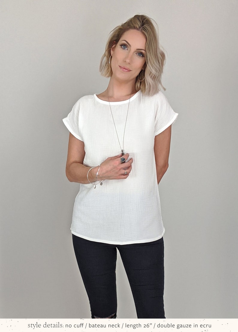 loose muslin womens top double gauze cap sleeve tshirt customisable linen tencel cotton image 2