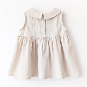 Girls sleeveless cotton smock top with collar toddler natural linen double gauze image 3