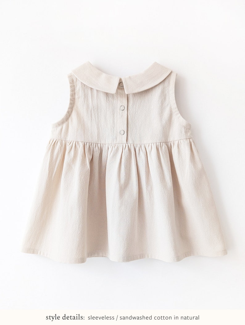 Girls sleeveless cotton smock top with collar toddler natural linen double gauze image 3