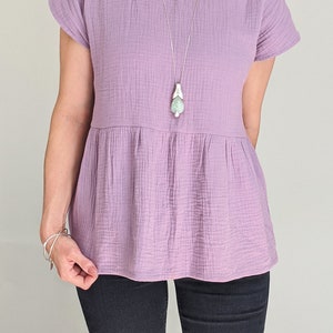 cotton smock top rolled cuff short sleeve womens customisable tencel linen double gauze image 4
