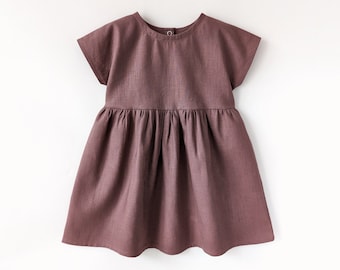 Christmas dress  Girls linen smock dress short sleeve floaty gathered tshirt dress