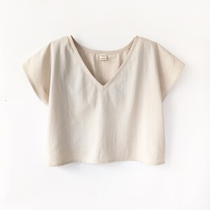 loose muslin womens top double gauze cap sleeve tshirt customisable linen tencel cotton image 5