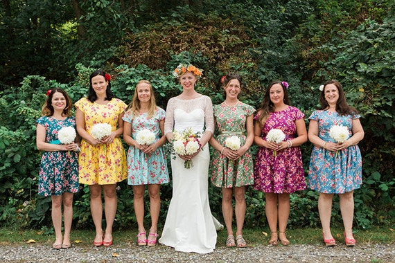 mismatched floral bridesmaid dresses