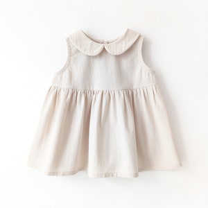 Girls sleeveless cotton smock top with collar toddler natural linen double gauze image 1