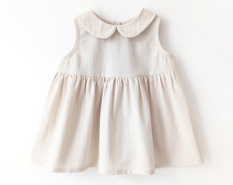 Girls sleeveless cotton smock top with collar toddler natural linen double gauze