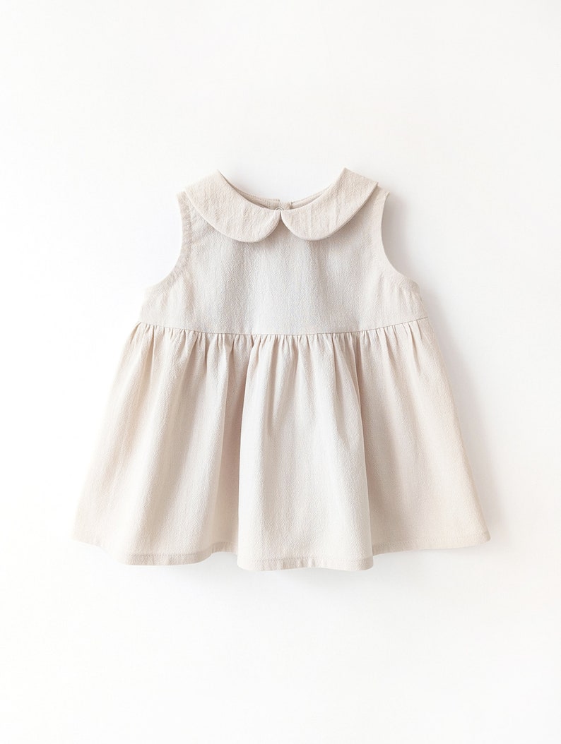 Girls sleeveless cotton smock top with collar toddler natural linen double gauze image 1