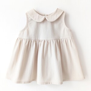 Girls sleeveless cotton smock top with collar toddler natural linen double gauze image 2