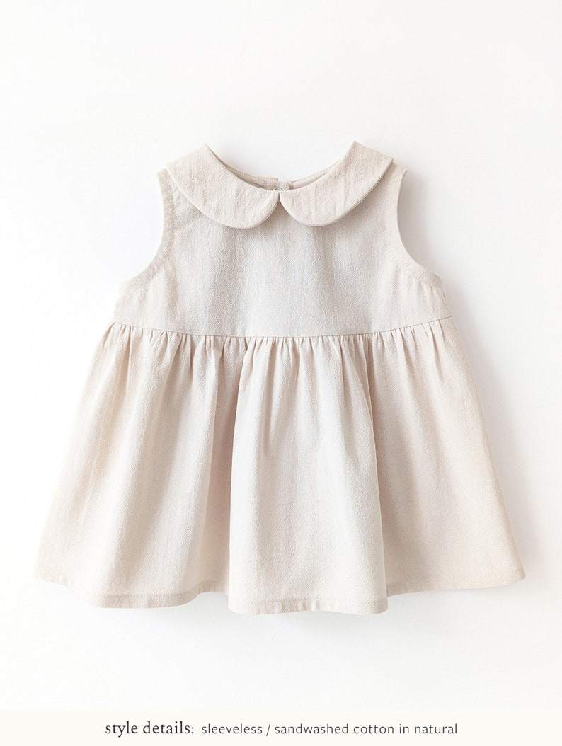 Girls sleeveless cotton smock top with collar toddler natural linen double gauze image 2