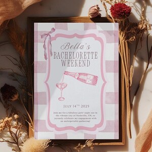 Coastal Bachelorette Itinerary Template: Beachy Blue Gingham (Canva Digital Download 5x7&quot; Invitation)