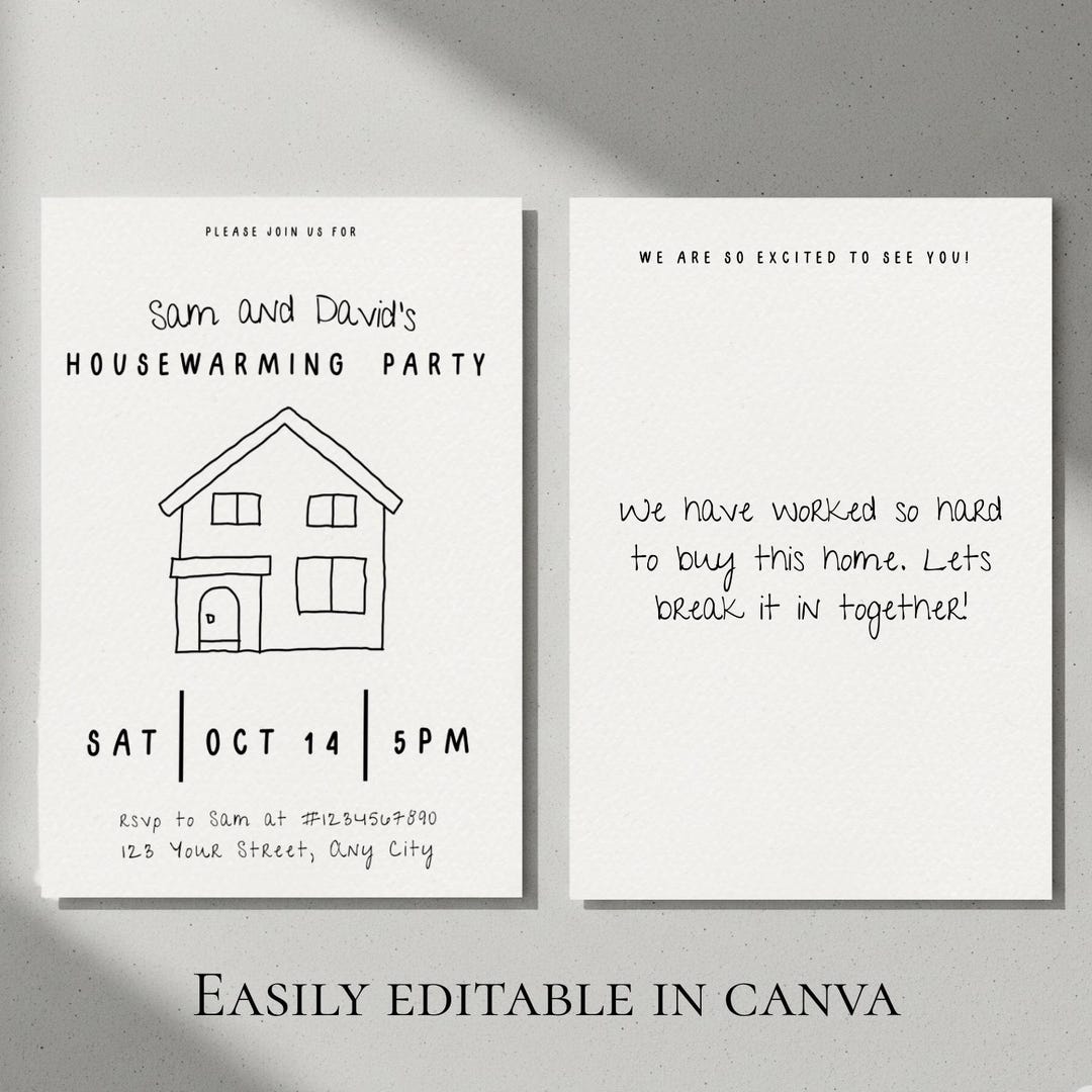 Minimalist Housewarming Invitation: Modern Doodle Design (canva ...