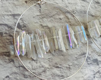 Angel Aura Crystal Quartz Earrings |Silver Hoops | Crystal Hoop Earrings | Wedding Earrings | Crystal Quartz Hoops