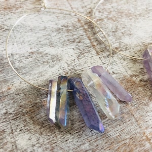 Purple Crystal Quartz Earrings | Silver Hoops | Smokey Crystal Earrings | Healing Crystal Earrings | Crystal Hoop Earrings | Boho Hoops