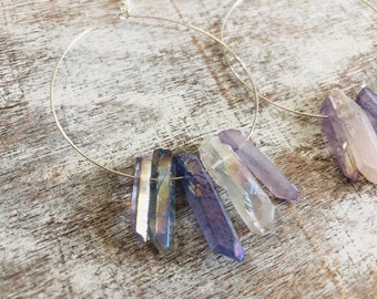 Purple Crystal Quartz Earrings | Silver Hoops | Smokey Crystal Earrings | Healing Crystal Earrings | Crystal Hoop Earrings | Boho Hoops