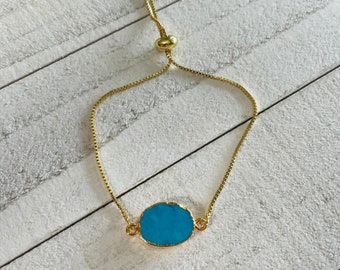 Blue Chalcedony Fancy Adjustable Gold Bracelet, Gold Bracelet, Crystal Bracelet