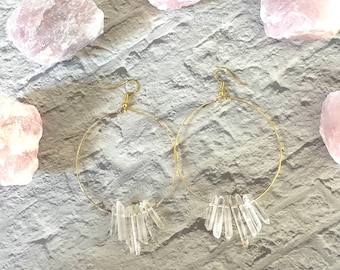 Clear Crystal Quartz Hoop Earrings, 7 crystal earrings, high vibration earrings