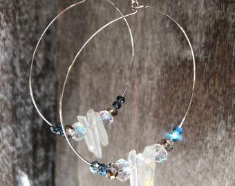 Crystal Quartz Earrings | Silver Hoops | Crystal Earrings | Healing Crystal Earrings | Crystal Hoop Earrings | Quartz Hoops | Boho | Purple