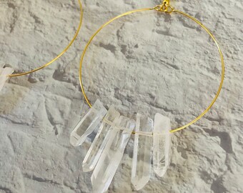 Crystal quartz hoop earrings, gold hoops, clear crystal earrings