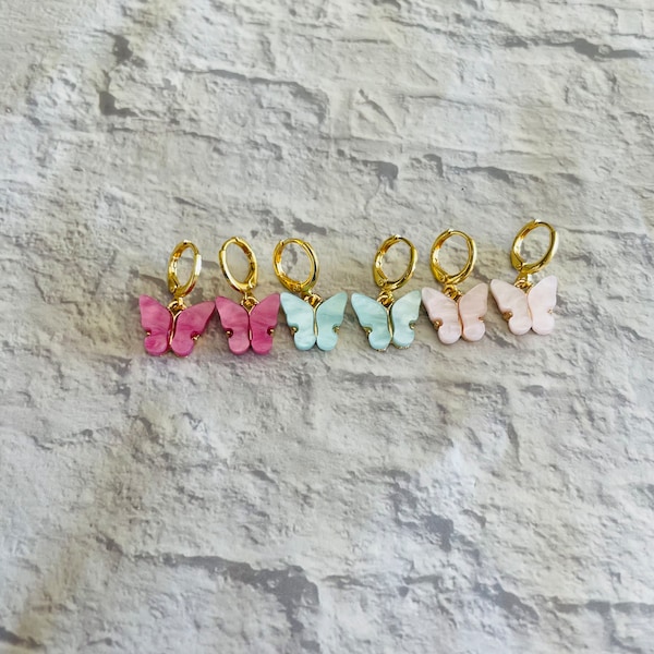 Butterfly Earrings, Mini Butterfly Earrings, Huggie Hoop Earring with Charm, Gold Huggie Earrings, Gold Hoop Earrings, Spring Earrings