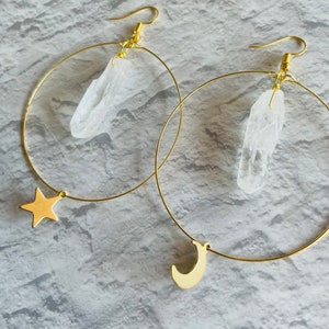 Moon Star Crystal Earrings, Crystal Star Earrings, Healing Crystal, Witchy Earrings, Celestial Jewelry, Crystal Hoop Earrings image 9