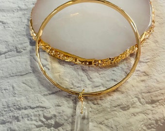 Angel Aura Quartz Bangle Bracelet, Gold Bangle Bracelet, Crystal Bracelet