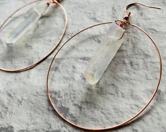 Angel aura quartz hoop earrings| crystal hoop earrings | large rose gold hoop earrings | Angel aura quartz earrings