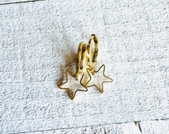 Little Gold Star Earrings, Gold Star Huggie Hoop Earrings