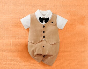 Body formal de algodón para bebé | Estilo de caballero suave para recién nacidos Traje de caballero recién nacido Body de bebé para ocasiones formales Estilo de caballero