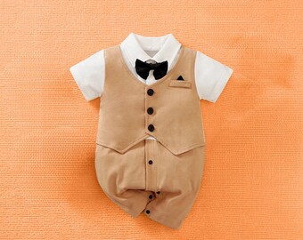 Formeel katoenen babybody | Zachte herenstijl voor pasgeborenen Pasgeboren herenkleding Babybodysuit voor formele gelegenheden Herenstijl