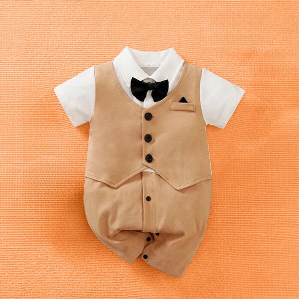 Formal Cotton Baby Bodysuit | Soft Gentleman Style for Newborns Newborn Gentleman Attire Baby Bodysuit for Formal Occasions Gentleman Style