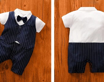 Formeel katoenen babybody | Zachte herenstijl voor pasgeborenen Pasgeboren herenkleding Babybodysuit voor formele gelegenheden Herenstijl