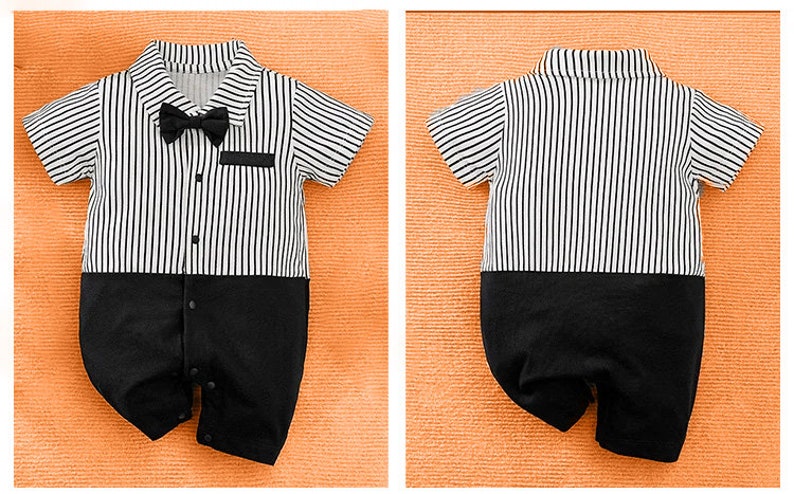 Formeller Baby-Body aus Baumwolle Weicher Gentleman-Stil für Neugeborene. Baby-Body im Gentleman-Stil für Neugeborene für formelle Anlässe. Gentleman-Stil Black-White