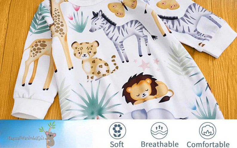 Salopette per neonati Abiti per bambini con animali Abbigliamento per bambini unisex Stampa brillante per bambini Materiale super morbido per tute per bambini piccoli immagine 10