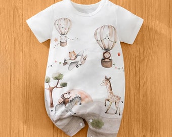 Cartoon Print Baby Bodysuit For Boys Girls Comfortable Baby Clothes Casual Short Sleeve Bodysuit Cute Outfit.Cute and practical bodysuit.