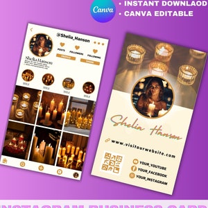 Cartões de visita fofos de velas do Instagram, cartões postais de negócios de velas para mídias sociais, pequenos cartões de visita, cartões de visita DIY, modelos Canva