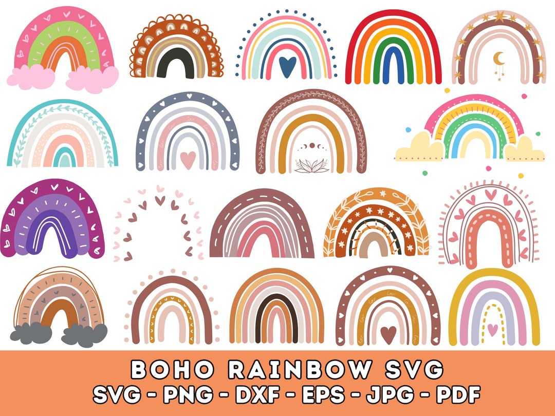 Boho Rainbow Svg Bundle, Cute Rainbow Svg, Boho Rainbow Clipart ...