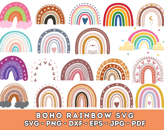 Boho Rainbow Svg Bundle, Cute Rainbow Svg, Boho Rainbow Clipart ...