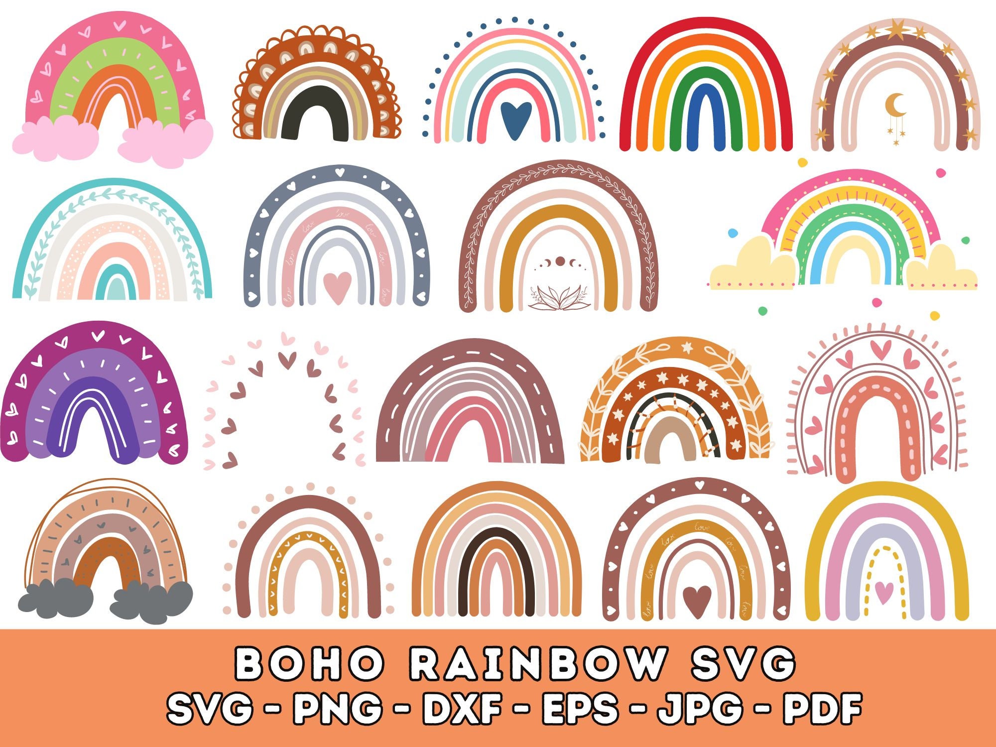 Boho Rainbow Svg Bundle, Cute Rainbow Svg, Boho Rainbow Clipart ...
