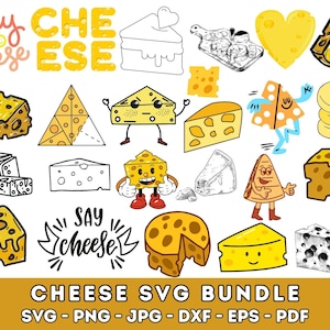 Pakiet SVG sera, ser SVG, ser Clipart, plasterek sera SVG, pliki cięcia sera, kontur sera, ser Cricut, szwajcarski ser SVG, sylwetka, PNG