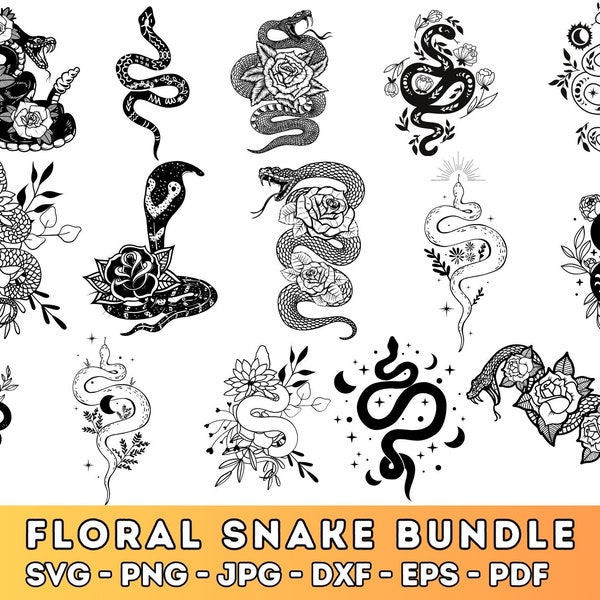 Floral snake svg, Snakes and roses, Reputation snake Celestial snake svg, Mystical snake svg, Snake with flowers svg, Botanical snake svg