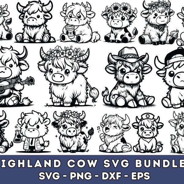 Cute Highland Cow Svg Bundle, Baby Cow Svg, Cow Png, Floral Cute Cow Svg, Svg Files For Cricut, Clipart, Cut Files, Png, Svg, Dxf, Pdf, Eps