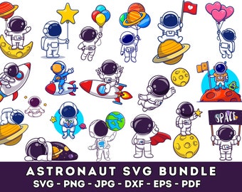 Astronaut SVG PNG Bundle, Astronaut mit Rakete SVG, Kinderastronaut SVG, Universum SVG, Spaceman SVG, Space SVG