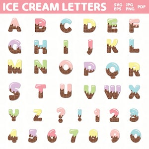 Eis Buchstaben und Zahlen SVG-Bundles, Eis Buchstaben Clipart, Eis Alphabet, Eis Geburtstag, Eistüte Buchstaben, Schokolade